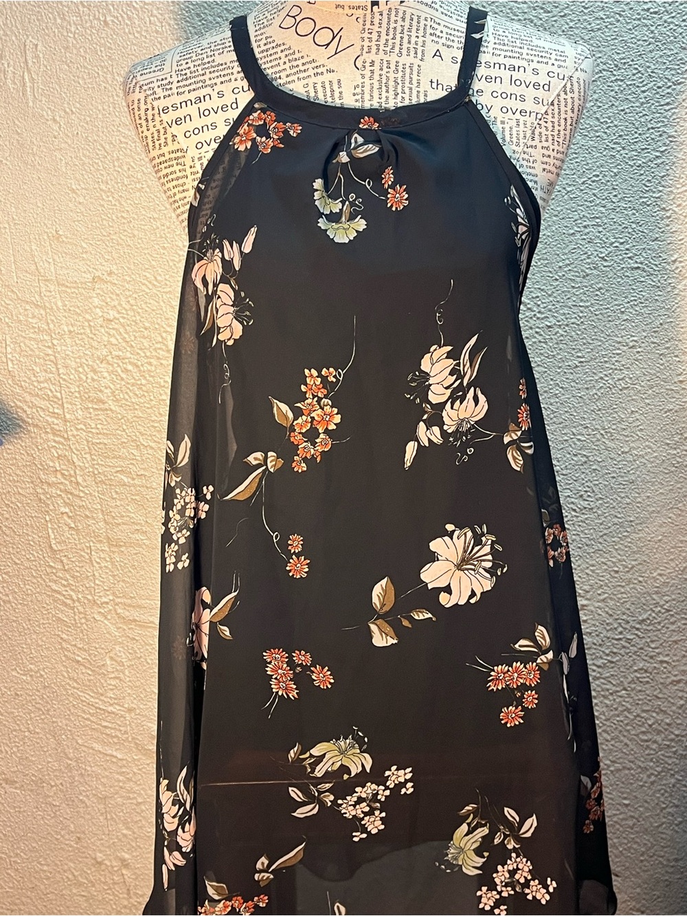 Floral Black Maxi Halter Dress